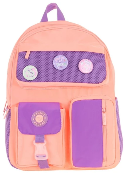 Kaukko Travel Beş Bölmeli Rozetli Kız Çocuk Okul ve Günlük Sırt Çantası - Somon Mor - K1825 - Resim 2