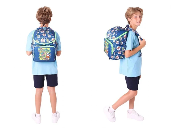 Kaukko Lacivert Yeşil, Dinazor Temalı, Erkek Çocuk Okul Çantası ve Kalem Çantası Seti - L5256+L8256 - Resim 3