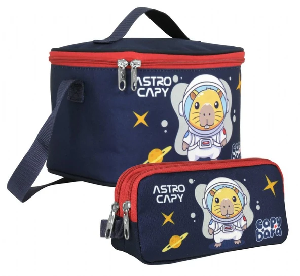 Capybara Erkek Isı Yalıtımlı Beslenme Çantası ve Kalem Çantası Seti - Lacivert/Kırmızı - SETCPB5228 ürün görseli