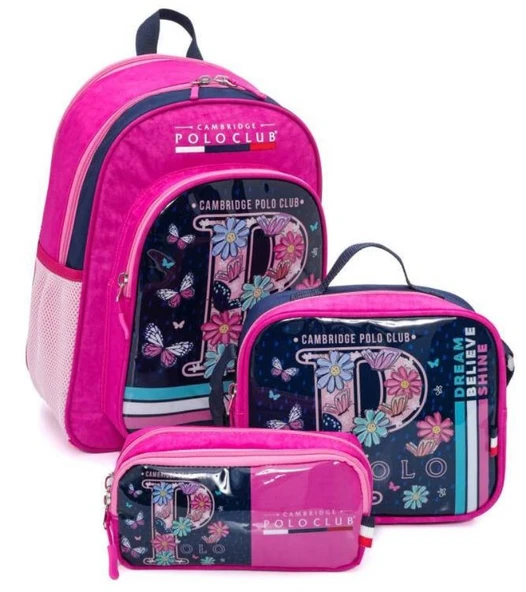 Cambridge Polo Club Düşler Bahçesi 3'lü Kız Çocuk İlkokul Çanta Seti - Pembe - PLCAN2126 ürün görseli