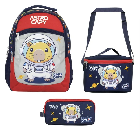 Capybara (Erkek Çocuk - Lacivert - Kırmızı) İlkokul Üçlü Çanta Seti - SETCPB5227A - Resim 2