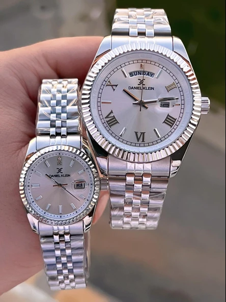 Daniel Klein Bay Ve Bayan Çelik Kordon Çiftlere Özel 3 Atm Suya Dayanıklı Cift Saati CF.PK.12994.P3 - Resim 2