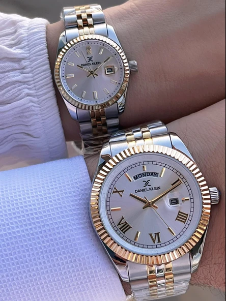 Daniel Klein Bay Ve Bayan Çelik Kordon Çiftlere Özel 3 Atm Suya Dayanıklı Cift Saati CF.PK.12994.P1 - Resim 3