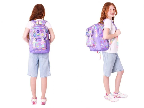 Kaukko Armalı Hobi Desenli Okul Çantası + Kalemlik Seti (L5238+L8238) Kız Çocuk - Mor - 3