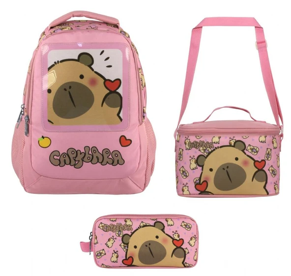 Capybara (Kız Çocuk - Pembe) İlkokul Üçlü Çanta Seti - SETCPB5212A - Resim 2