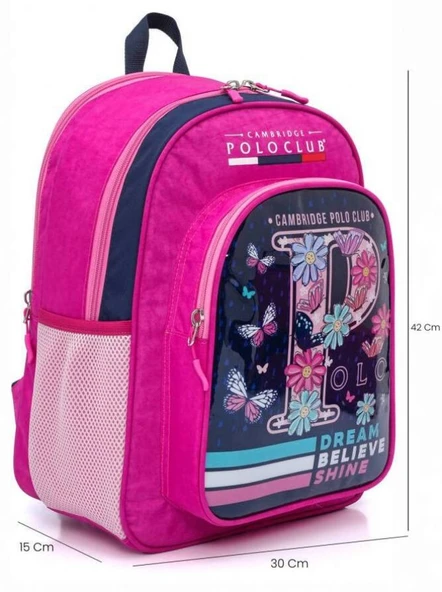 Cambridge Polo Club Düşler Bahçesi 3'lü Kız Çocuk İlkokul Çanta Seti - Pembe - PLCAN2126 - Resim 4