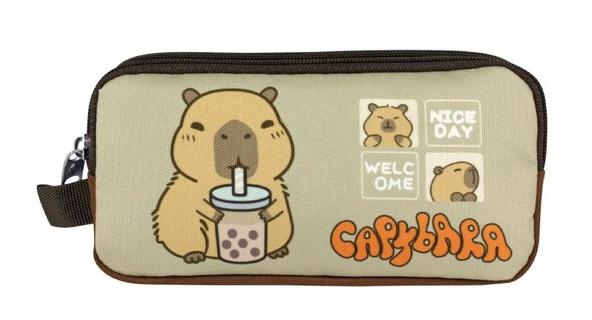 Capybara Erkek Çocuk İki Bölmeli Kalem Çantası - Kahverengi - Bej - 5202 - Resim 2