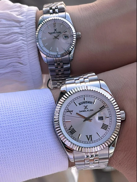 Daniel Klein Bay Ve Bayan Çelik Kordon Çiftlere Özel 3 Atm Suya Dayanıklı Cift Saati CF.PK.12994.P3 - Resim 5