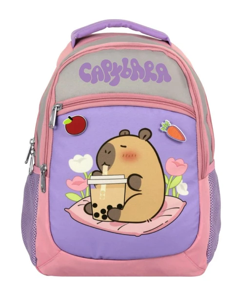 Capybara Kız Çocuk İlkokul Okul Sırt Çantası - Mor - Pembe - 5233 - Resim 2