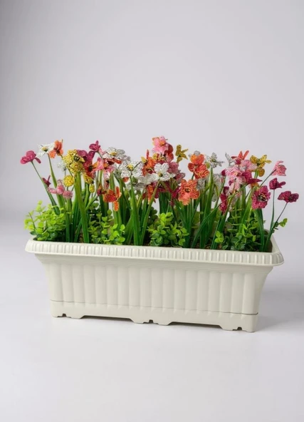 Yapay Çiçek Renkli Mini Mine Çiçekli Krem Küpeşte Askılı Balkon Çiçeği Balkon Saksısı ürün görseli