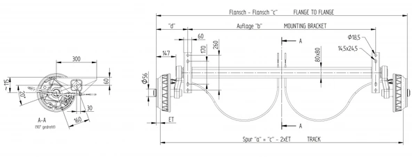 Knott 1800Kg 5x112 1850 - 2320mm Torsiyonlu Frenli Aks Dingil - 2