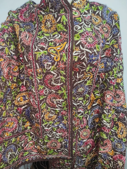 omuz Şal, El Yapımı Yün ve İpek, Boncuklarla Süslenmiş