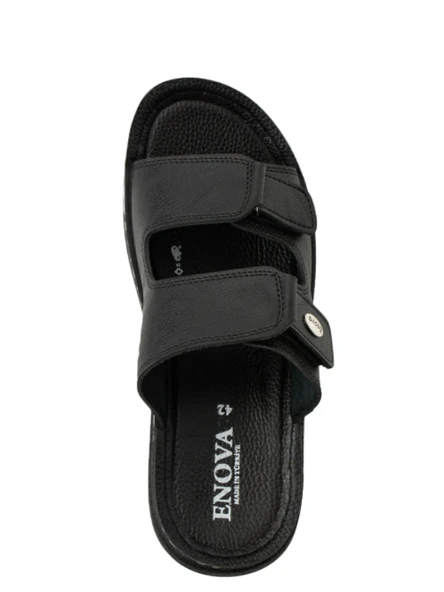 Enova Erkek Suni Deri Ortopedik Taban Çift Cırtlı Ayarlanabilen Dikişli Şık İçeri Dışarı Terliği BNT129 - Resim 10