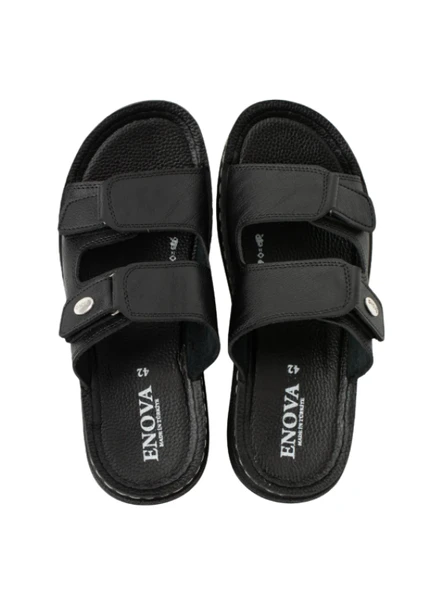 Enova Erkek Suni Deri Ortopedik Taban Çift Cırtlı Ayarlanabilen Dikişli Şık İçeri Dışarı Terliği BNT129 - Resim 8