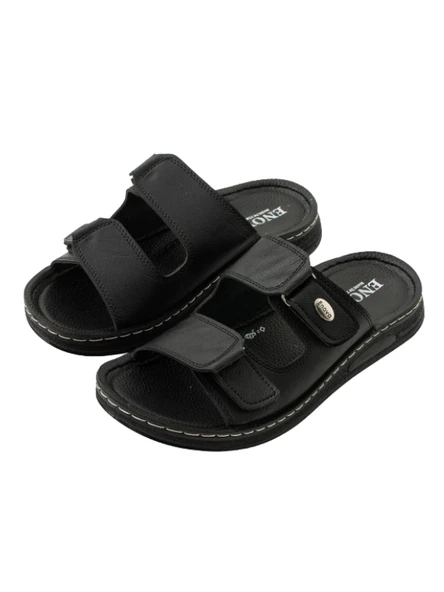 Enova Erkek Suni Deri Ortopedik Taban Çift Cırtlı Ayarlanabilen Dikişli Şık İçeri Dışarı Terliği BNT129 ürün görseli