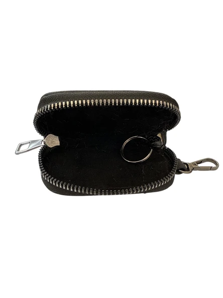 Mini Çantalı Deri Cüzdan Oto Anahtarlık Siyah - Resim 5