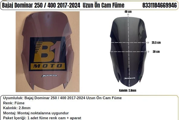 Bajaj Dominar 250/400 Füme (2017-24) Uzun Siperlik