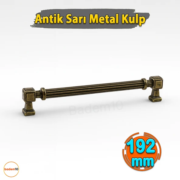 Talas 192 mm Çizgili Antik Sarı Metal Kulp Mobilya Çekmece Mutfak Dolabı Dolap Kulpları Kulb 19.2 cm - Resim 2