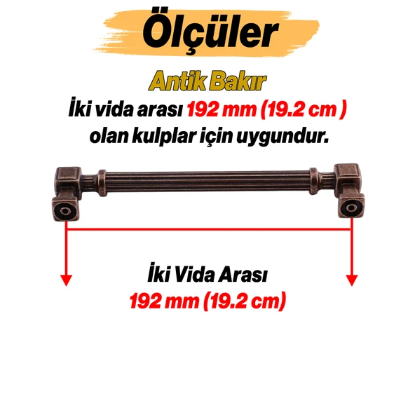 Çizgili Antik Bakır 192 mm 19.2 cm Metal Kulp Mobilya Çekmece Mutfak Dolabı Dolap Kulpları Kulb - Resim 3