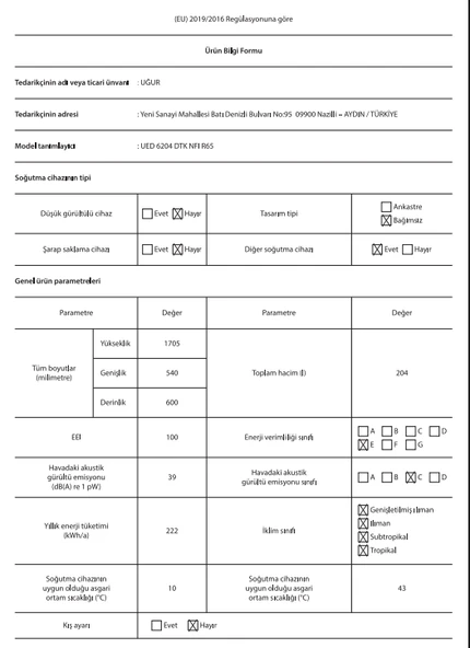 Uğur UED 6204 DTK NFI R65 204 L Dikey No-Frost Derin Dondurucu - Resim 4