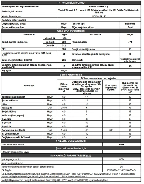 Regal NFK 52021 E 471 LT No-Frost Kombi Tipi Buzdolabı - Resim 4