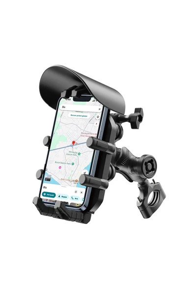 Gidon Bağlantılı Güneş ve Yağmur Korumalı 360° Derece Ayarlanabilir Motosiklet Bisiklet Telefon Tutucu ürün görseli