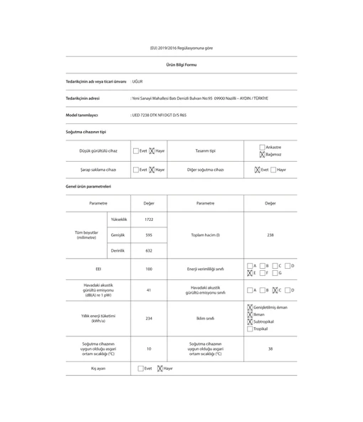 Uğur UED 7238 DTK NFI DGT D/S R65 No Frost Derin Dondurucu Inox - Resim 4