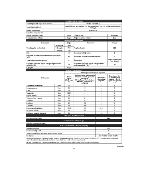 Regal NF 60021 E 523 LT No-Frost Kombi Tipi Buzdolabı - 4