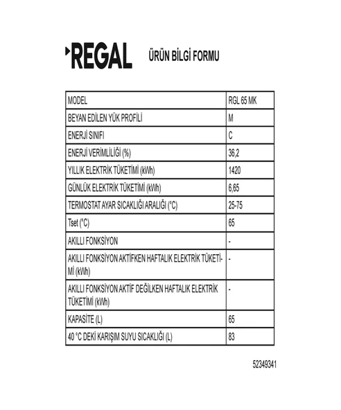 Regal RGL 65 MK 65 LT Mekanik Termosifon - Resim 3