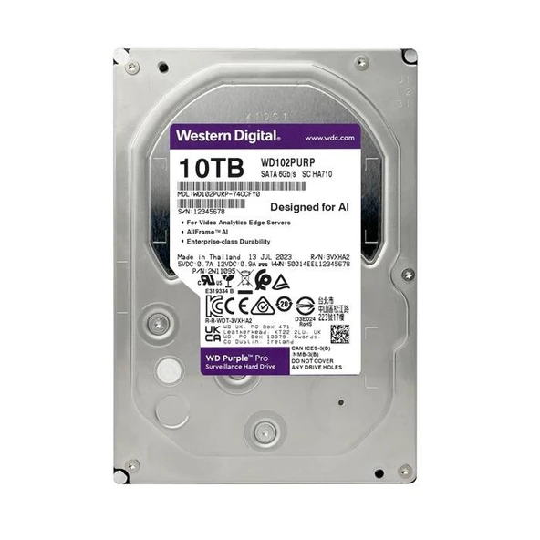 WD 10 TB WD102PURP PURPLE SATA3 7200RPM 256MB 7/24 GÜVENLİK DİSKİ