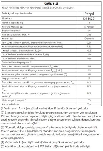 Regal KM 80221 8 KG Isı Pompalı Çamaşır Kurutma Makinesi - Resim 3