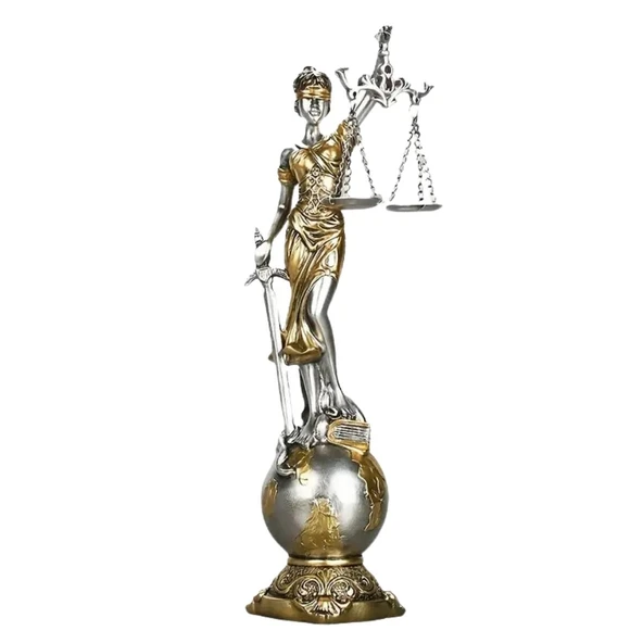 Themis Adalet Terazisi Heykeli ve Dünya Biblo Gümüş 24cm ürün görseli