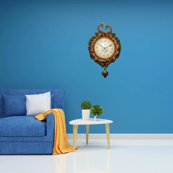 Duvar Saati Tavuskuşu Temalı Polyester Saat No.5 42 x 60 cm - Resim 3