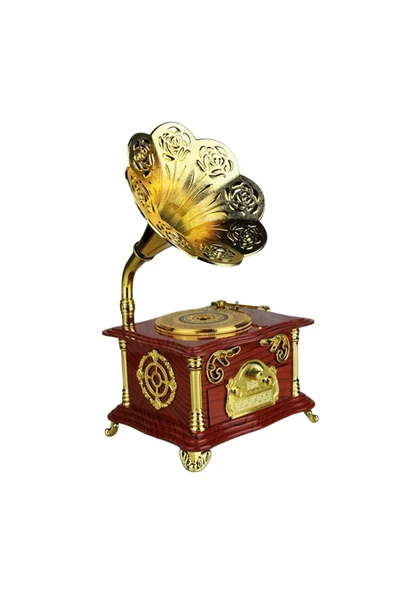 Gramofon Müzik Kutusu Kahverengi 13x26cm - Resim 9