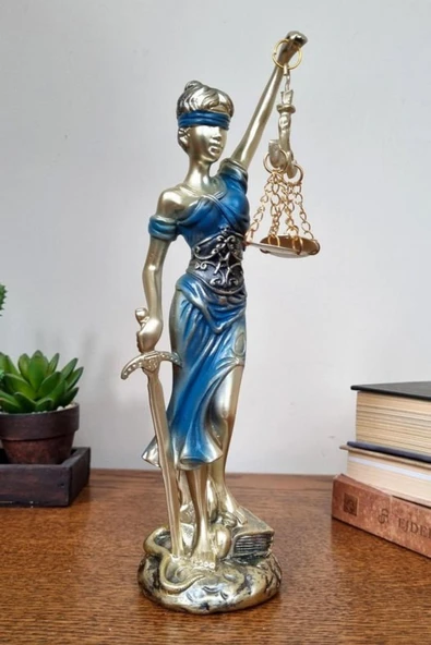 Themis Adalet Kadını Terazisi Heykeli Mavi Gold 24cm - Resim 11