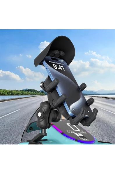 Ayna Bağlantılı Güneş ve Yağmur Korumalı 360° Derece Ayarlanabilir Motosiklet Telefon Tutucu - 4