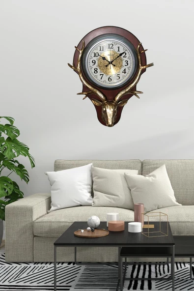 Duvar Saati Geyik Temalı Büyük Polyester Saat No.2 45 x 60 cm - Resim 9