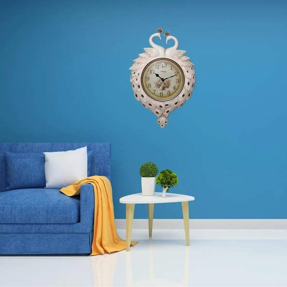 Duvar Saati Tavuskuşu Temalı Büyük Polyester Saat No.2 50 x 70 cm - Resim 3