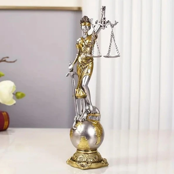 Themis Adalet Terazisi Heykeli ve Dünya Biblo Gümüş 24cm - Resim 3