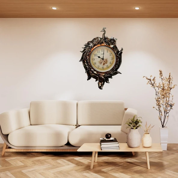 Duvar Saati Tavuskuşu Temalı Büyük Polyester Saat No.2 50 x 80 cm - Resim 2