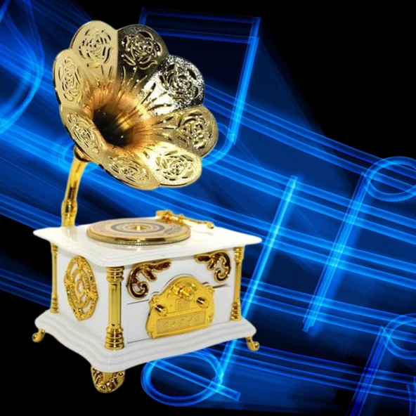 Gramofon Müzik Kutusu Beyaz 13x26cm - Resim 4