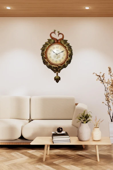 Duvar Saati Tavuskuşu Temalı Polyester Saat No.5 42 x 60 cm - Resim 6