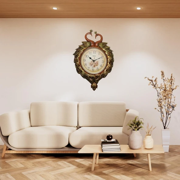 Duvar Saati Tavuskuşu Temalı Büyük Polyester Saat No.3 50 x 70 cm - Resim 2