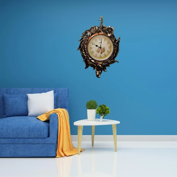 Duvar Saati Tavuskuşu Temalı Büyük Polyester Saat No.2 50 x 80 cm - Resim 3