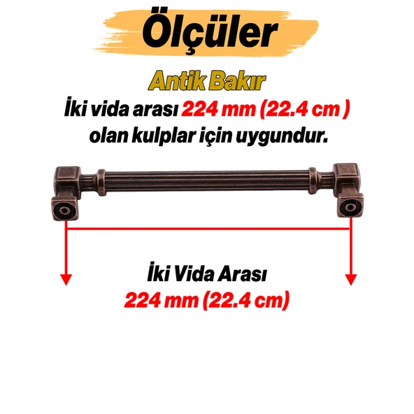 Çizgili Antik Bakır 224 mm 22.4 cm Metal Kulp Mobilya Çekmece Mutfak Dolabı Dolap Kulpları Lüks Kulb - Resim 3