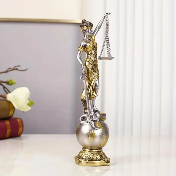 Themis Adalet Terazisi Heykeli ve Dünya Biblo Gümüş 24cm - Resim 4