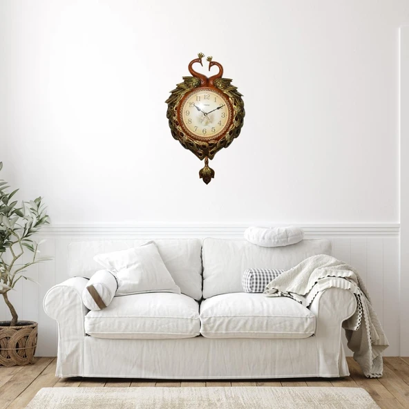 Duvar Saati Tavuskuşu Temalı Polyester Saat No.5 42 x 60 cm - Resim 2