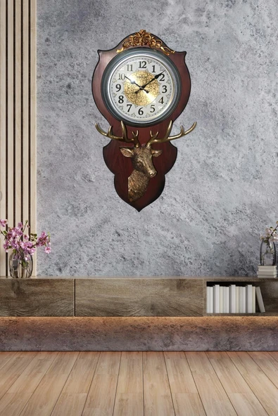 Duvar Saati Geyik Temalı Büyük Polyester Saat No.1 40 x 70 cm - Resim 6