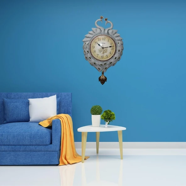 Duvar Saati Tavuskuşu Temalı Polyester Saat No.6 40 x 60 cm - Resim 3