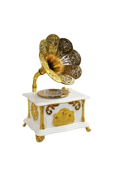 Gramofon Müzik Kutusu Beyaz 13x26cm - Resim 6